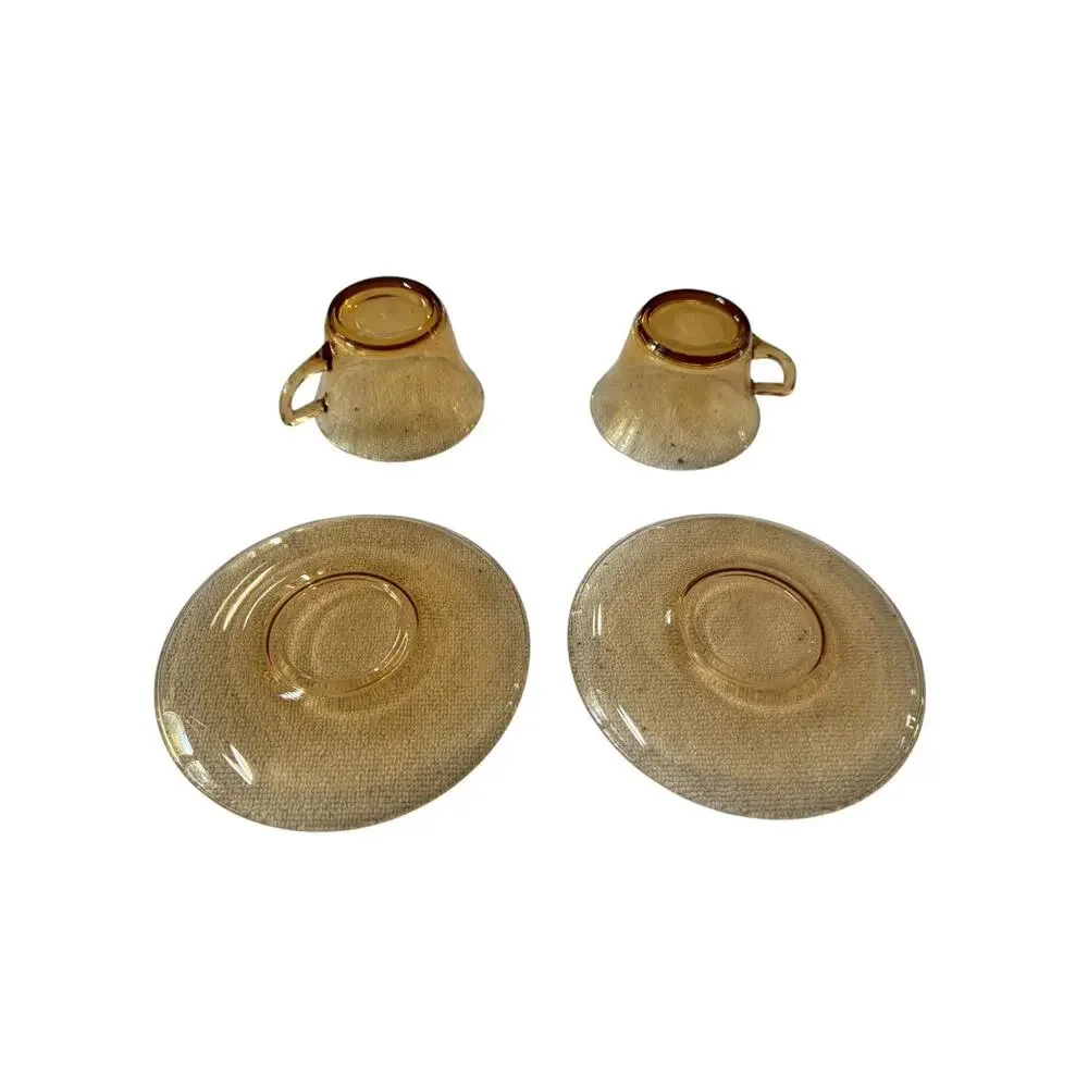 Cambridge Glass Amber Cup & Saucer Set (2 Each) VTG Elegant Tea Coffee Entertain
